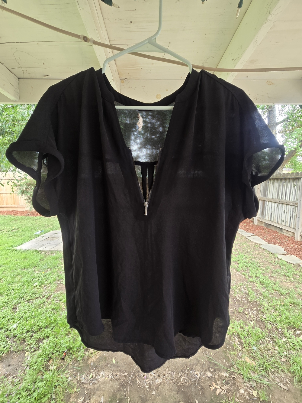 Black Women's Short-Sleeve Zip V-Neck Top Maurices